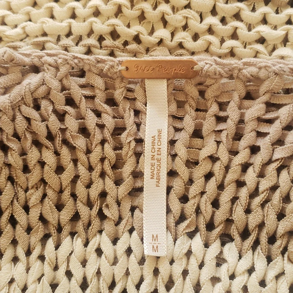 Free People Desert Moon Sweater Sand Striped Open Knit Pullover Wide Neck MEDIUM
